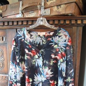Philosophy Sheer Popover Blouse Navy Floral
